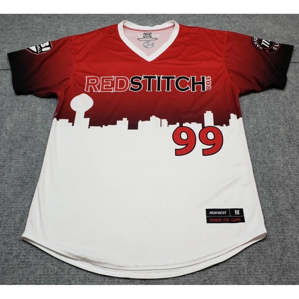 Marucci Jersey Mens M Redstitch 108 #99 Red Color Block Short Sleeve Pullover